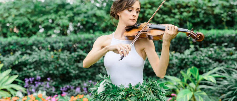 violinist in flower skirt