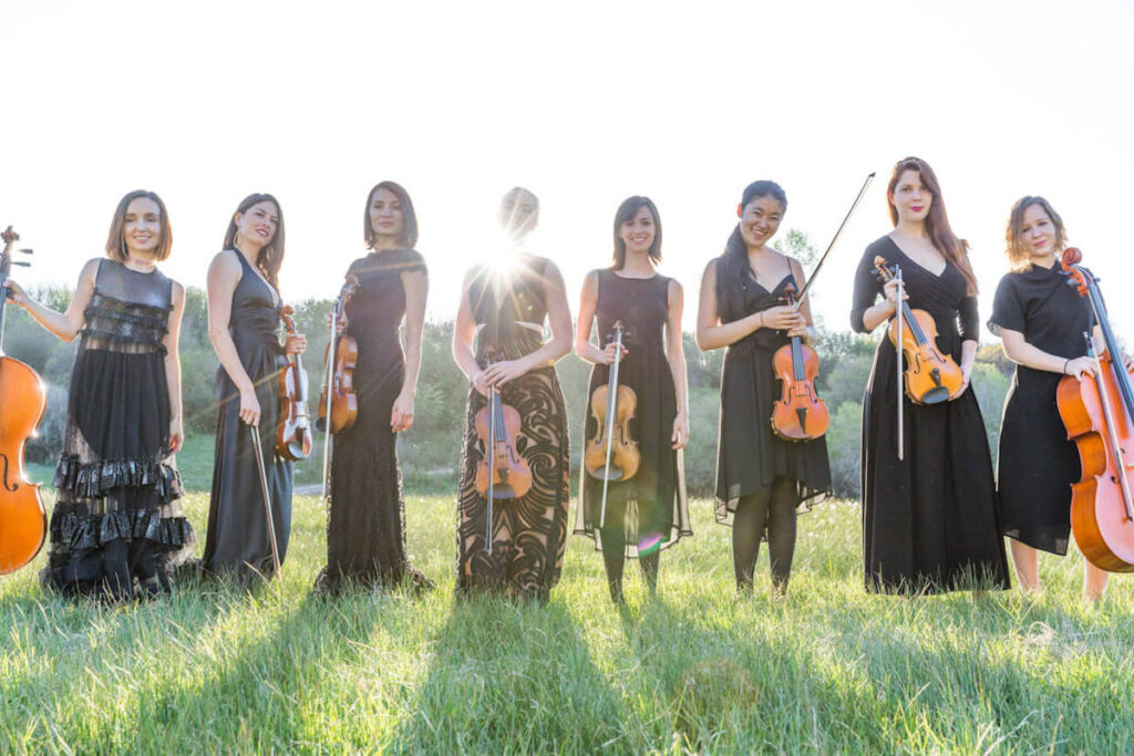 female string orchestra, violin and cello section. Wedding in Aspen, Kiral Artists 